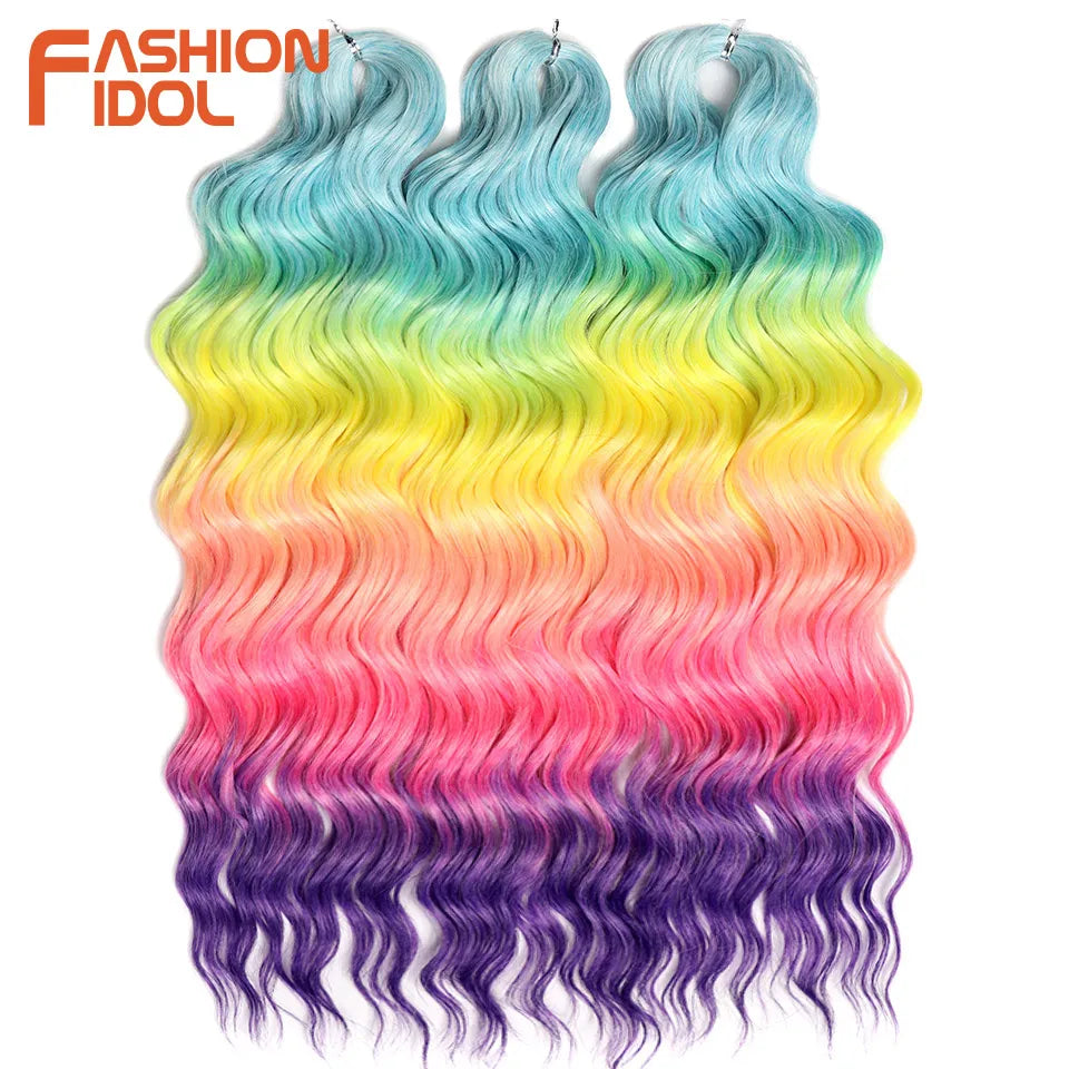 24 Inch Water Wave Crochet Braiding Hair Extensions – Synthetic Ombre