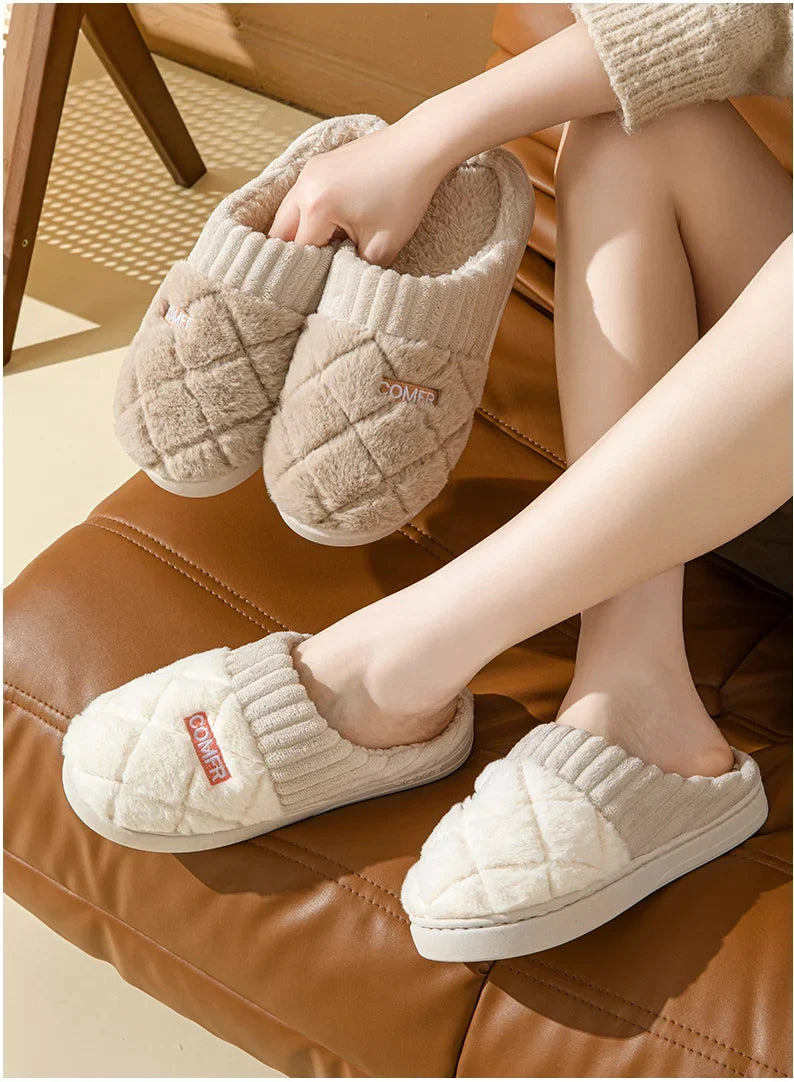 Plush Indoor Slippers – Quilted Faux Fur Anti-Slip Winter House Shoes