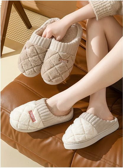 Plush Indoor Slippers – Quilted Faux Fur Anti-Slip Winter House Shoes