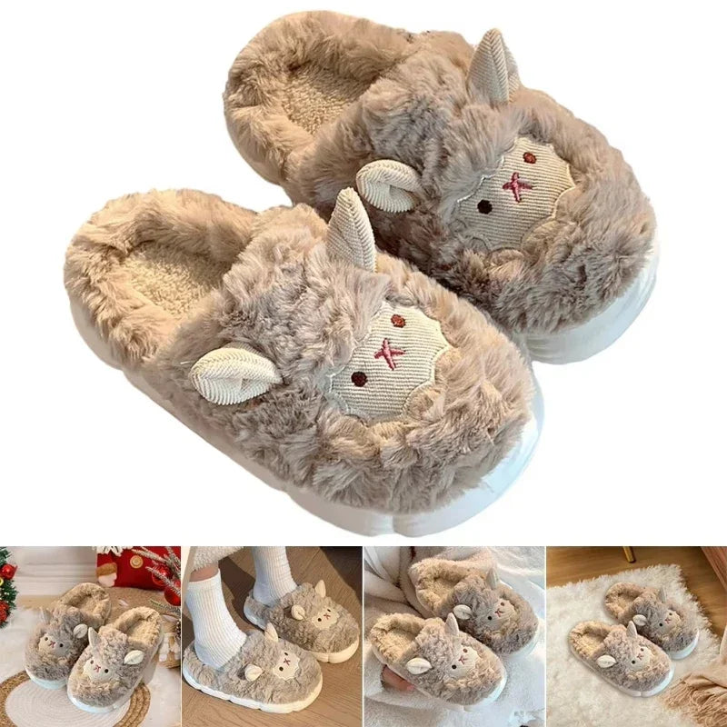 Fluffy Cartoon Plush Slippers – Warm Indoor House Shoes for Women & Men