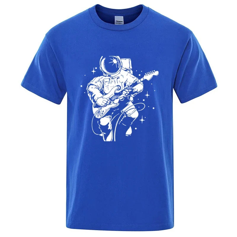 Astronaut Playing Guitar Graphic T Shirt Cotton Blend Tee