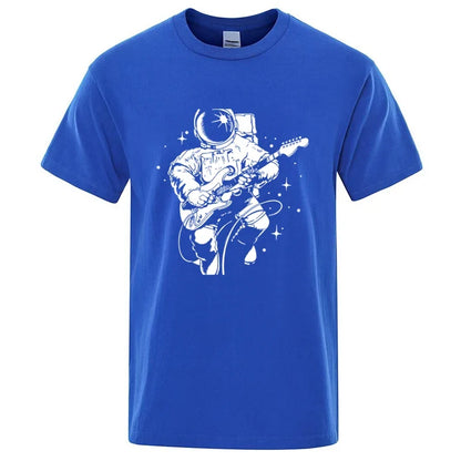 Astronaut Playing Guitar Graphic T Shirt Cotton Blend Tee