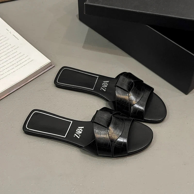 Women's Flat Slide Sandals – Woven Strap Open Toe
