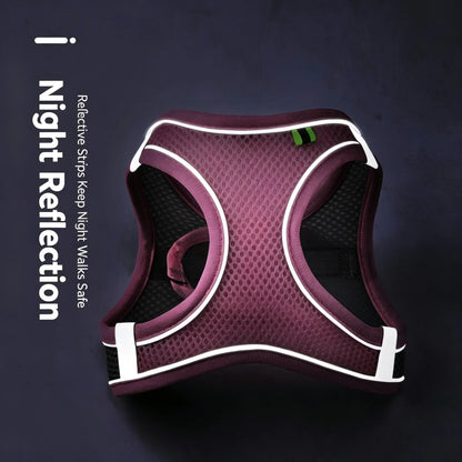 Small Dog Harness & Leash Set – Adjustable Mesh Vest with Reflective Strips