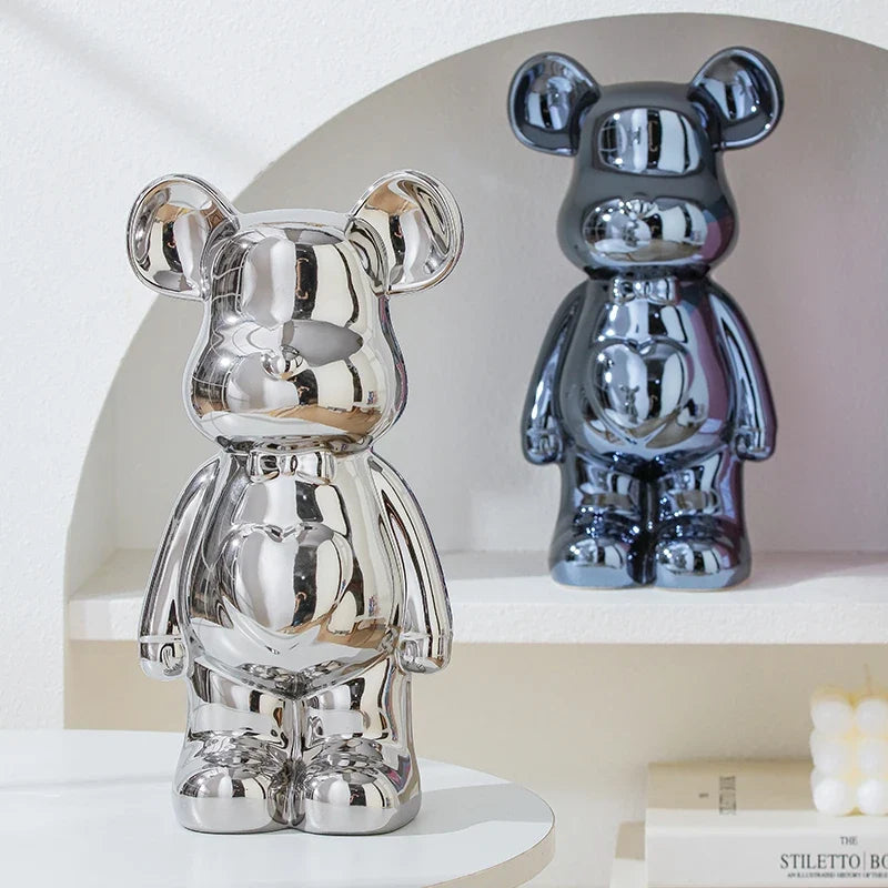 Bear Brick Ceramic Statue – Holographic Iridescent Bear Figurine Decor