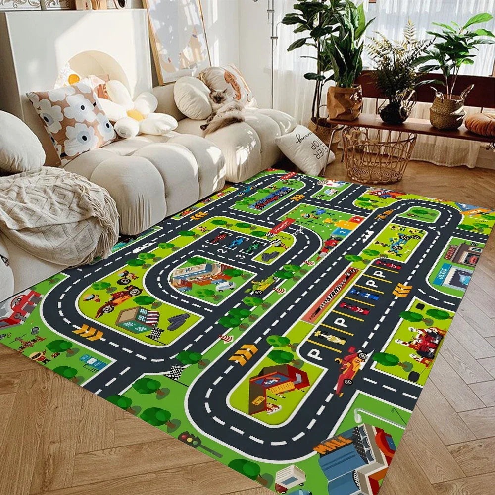 Kids Car Play Mat – City Road Map Rug for Boys & Girls