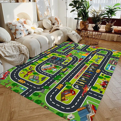 Kids Car Play Mat – City Road Map Rug for Boys & Girls
