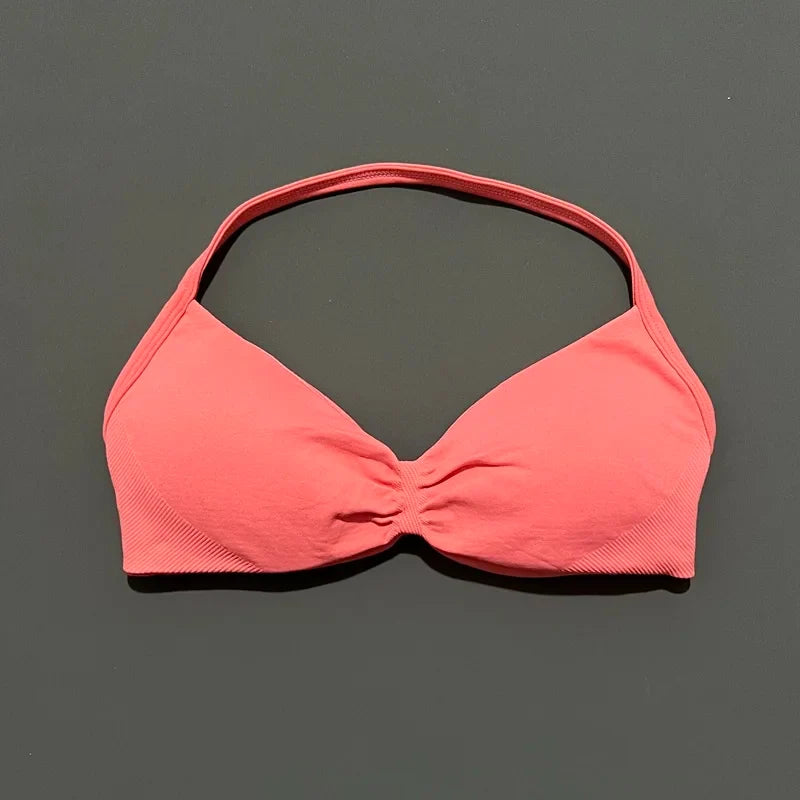 Seamless Halter Sports Bra – Women's Push-Up Gym Bra