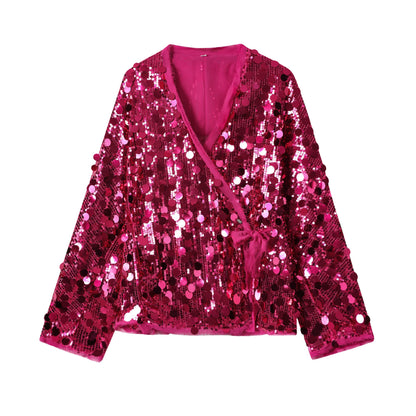 Women's Sequin Kimono Jacket – Long Sleeve Wrap Coat