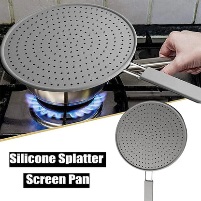 Splatter Screen for Frying Pan – Silicone Oil Splash Guard with Handle