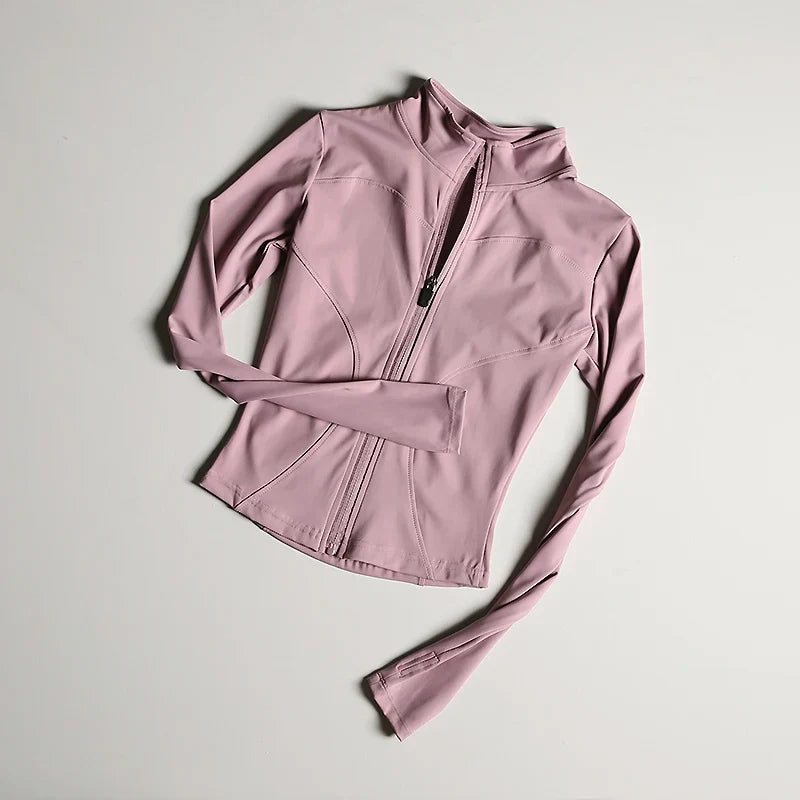 Women's Slim Fit Zip-Up Sports Jacket – Stand Collar Athletic Coat