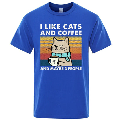 I Like Cats And Coffee Graphic T Shirt Casual Cotton Tee