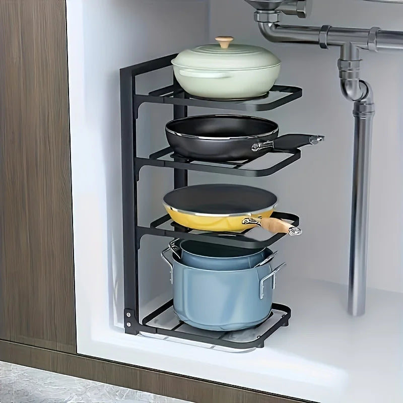 Multi-Tier Pot Rack Organizer – Adjustable Carbon Steel