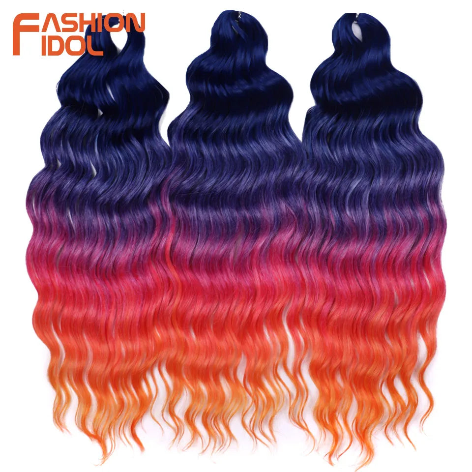 24 Inch Water Wave Crochet Braiding Hair Extensions – Synthetic Ombre