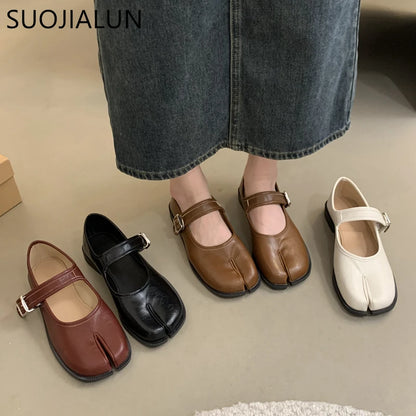 Women’s Split Toe Soft Leather Flat Loafers Casual Shoes