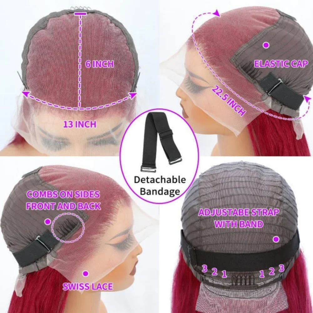 13x4 HD Lace Front Wig – 99J Burgundy Straight Human Hair, 250% Density