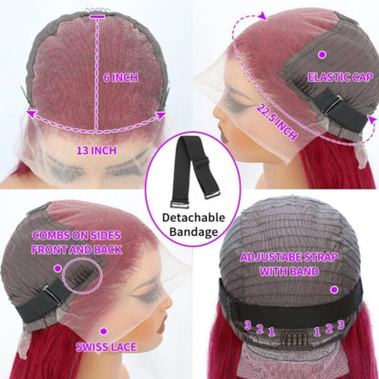 13x4 HD Lace Front Wig – 99J Burgundy Straight Human Hair, 250% Density