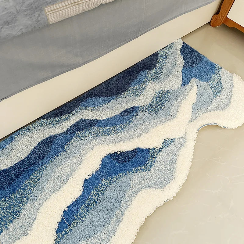 Ocean Wave Tufted Bath Mat – Non-Slip Plush Bathroom Rug