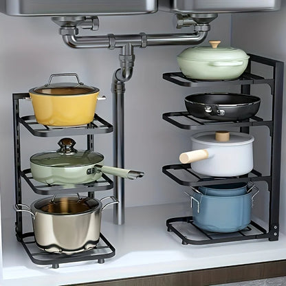 Multi-Tier Pot Rack Organizer – Adjustable Carbon Steel