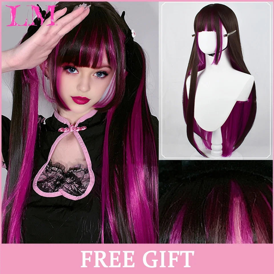 Cosplay Wig with Bangs – Long Straight Synthetic Hair 24 Inch