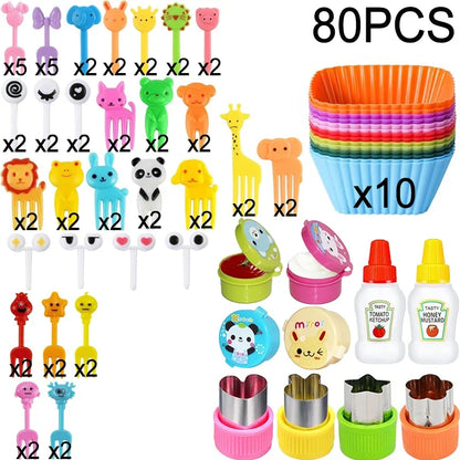 Kids Bento Lunch Box Accessories Set – Animal Food Picks, Silicone Cups & Food Cutters