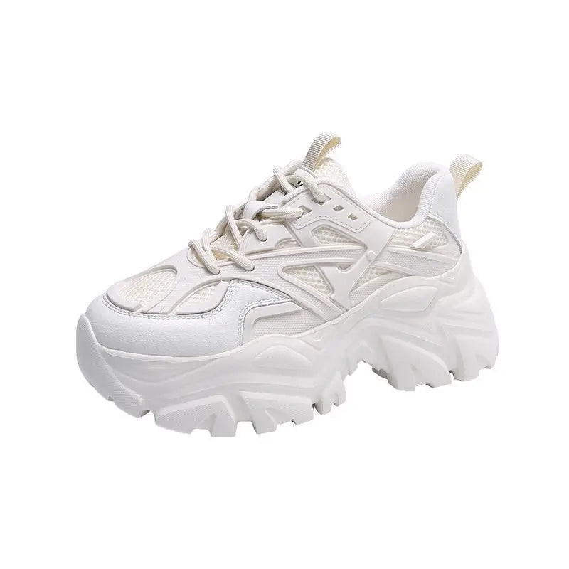 Women's Chunky Platform Sneakers – Mesh & Leather Casual Shoes