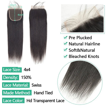 Straight Human Hair Lace Closure & Frontal - Remy Hair