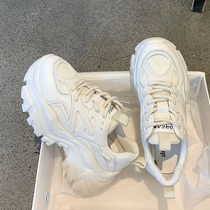 Women's Chunky Platform Sneakers – Mesh & Leather Casual Shoes