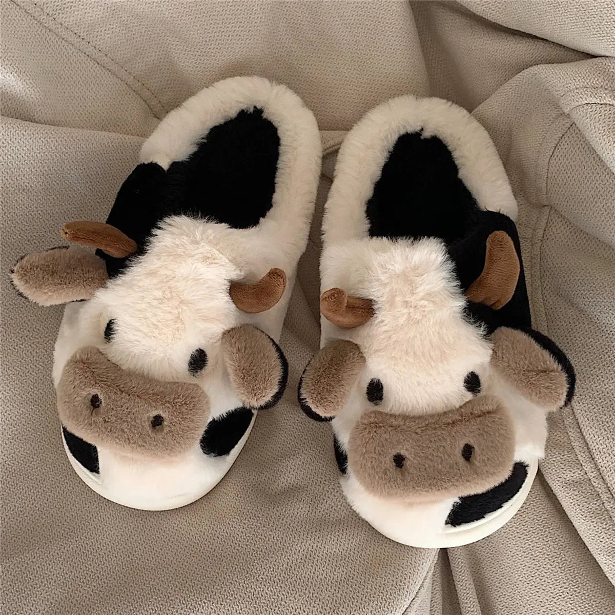 Cow Plush Slippers – Cute 3D Animal House Shoes for Women & Men