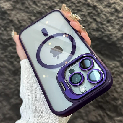 Metal Ring Transparent Shockproof iPhone Case with Camera Lens Protector