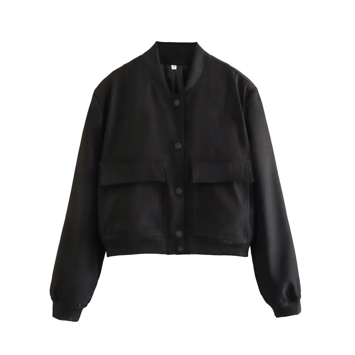 Women's Bomber Jacket – Solid V-Neck Single Breasted Coat with Pockets