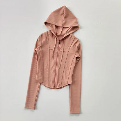 Women's Zip-Up Hoodie Jacket – Slim Fit Quick-Dry Sports Running Top