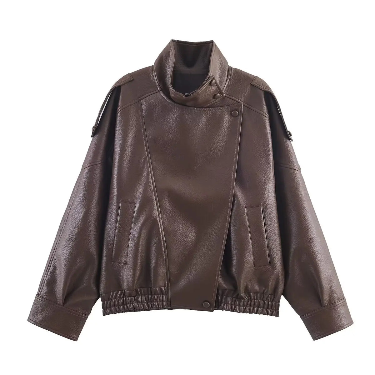 Women's Oversized Faux Leather Jacket – Casual Chic Button Coat