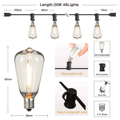 ST38 Outdoor String Lights Connectable Waterproof Shatterproof LED Bulb Dimmable