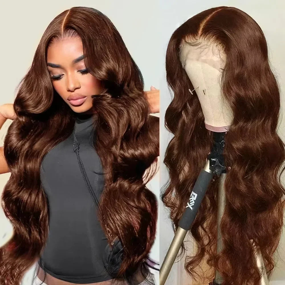 HD Lace Front Wig Chocolate Brown Body Wave – 13x4 & 13x6, 180%/200% Density, 18–46 Inch
