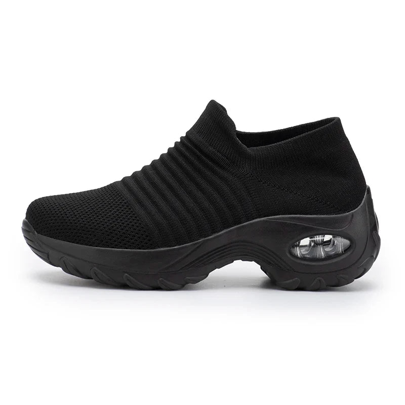 Women's Slip-On Platform Sneakers – Breathable Knit Walking Shoes