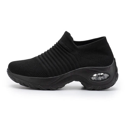 Women's Slip-On Platform Sneakers – Breathable Knit Walking Shoes