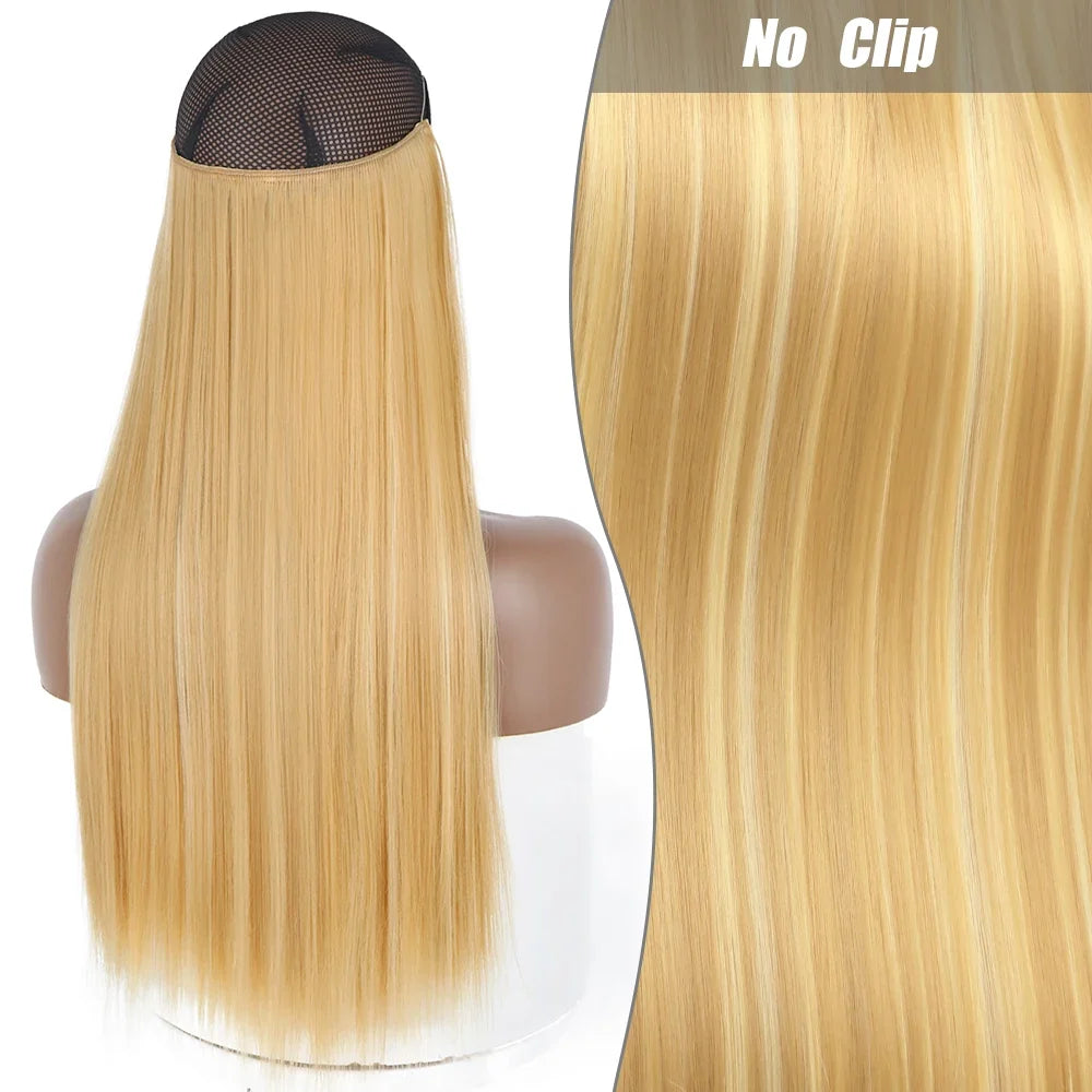 Clip-Free Straight Hair Extension Long Synthetic Hairpiece