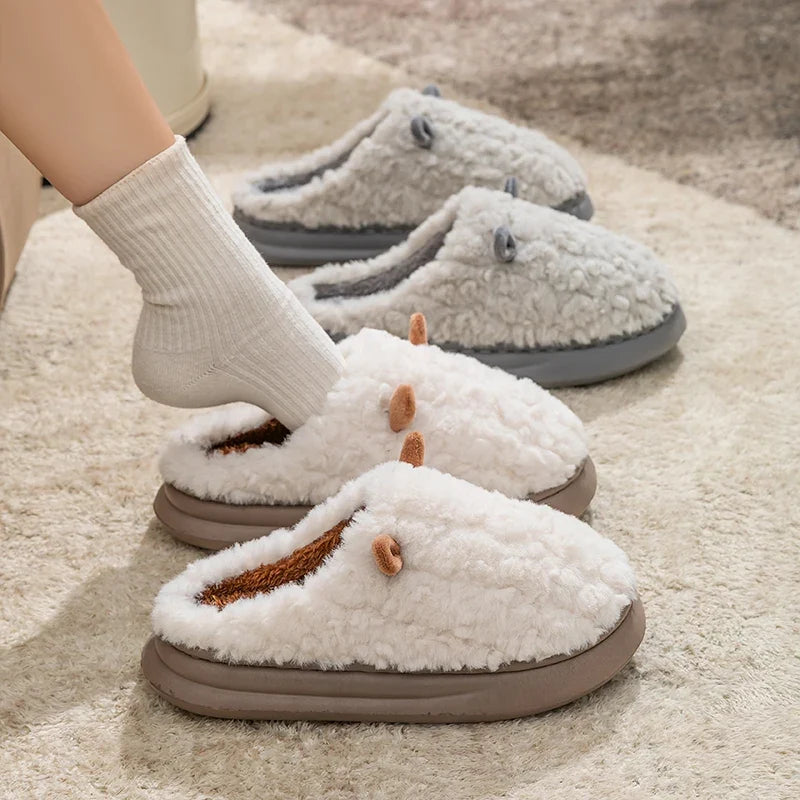 Fluffy Bunny Slippers – Warm Closed-Toe Plush House Shoes for Women & Men