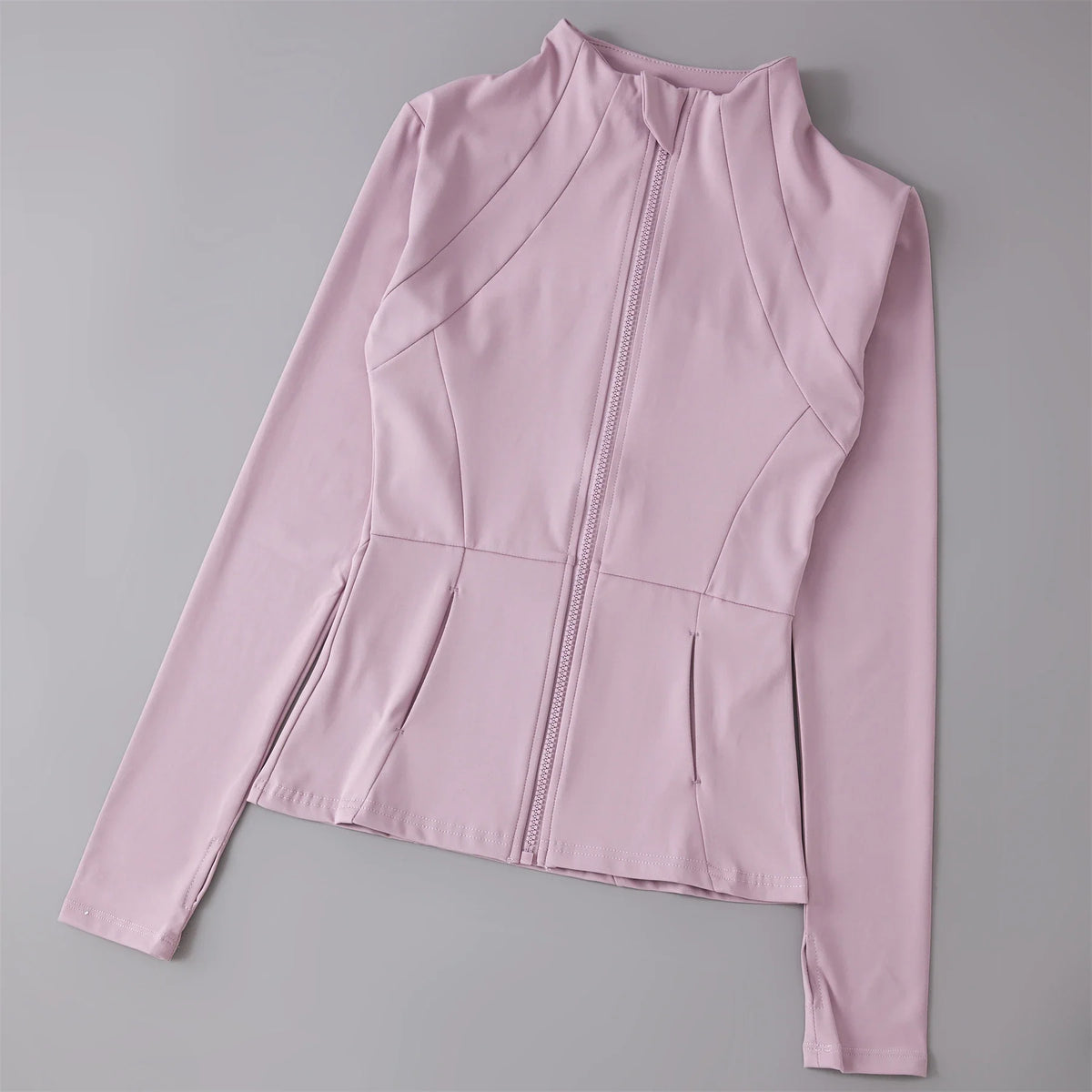 Women's Zip-Up Athletic Jacket with Thumb Holes – Slim Fit Running Top