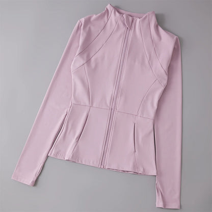 Women's Zip-Up Athletic Jacket with Thumb Holes – Slim Fit Running Top