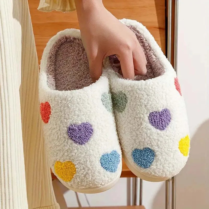 Women's Fuzzy Heart Slippers – Warm Anti-Slip House Shoes