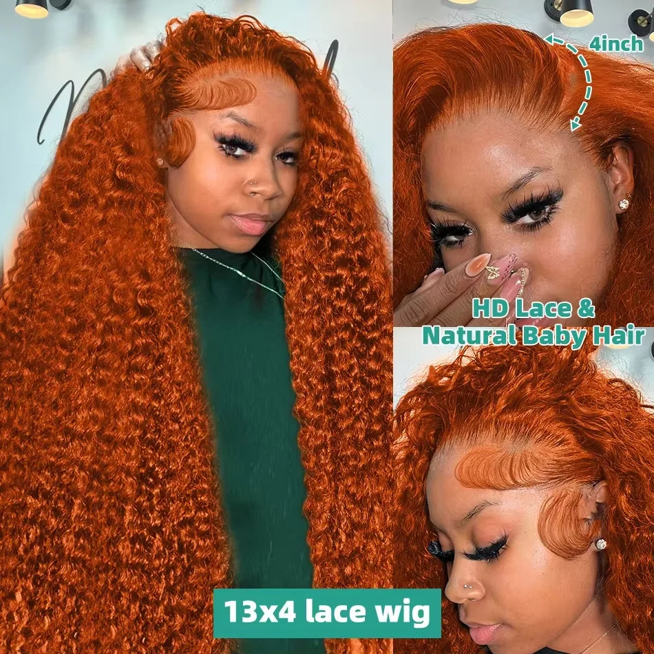 Ginger Orange Curly Lace Front Wig | 13x4 13x6 HD Lace | Human Hair