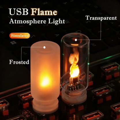 USB Flame Flickering LED Candle Night Light – Glass