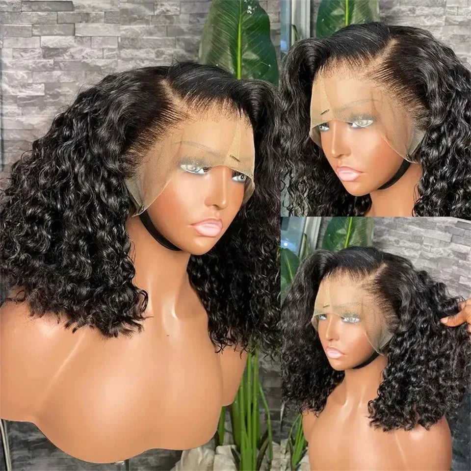 Water Wave Short Bob Wig – 4x4 & 13x4 Lace Human Hair, 200% & 250% Density