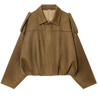 Women's Suede Cropped Bomber Jacket – Oversized Batwing Coat
