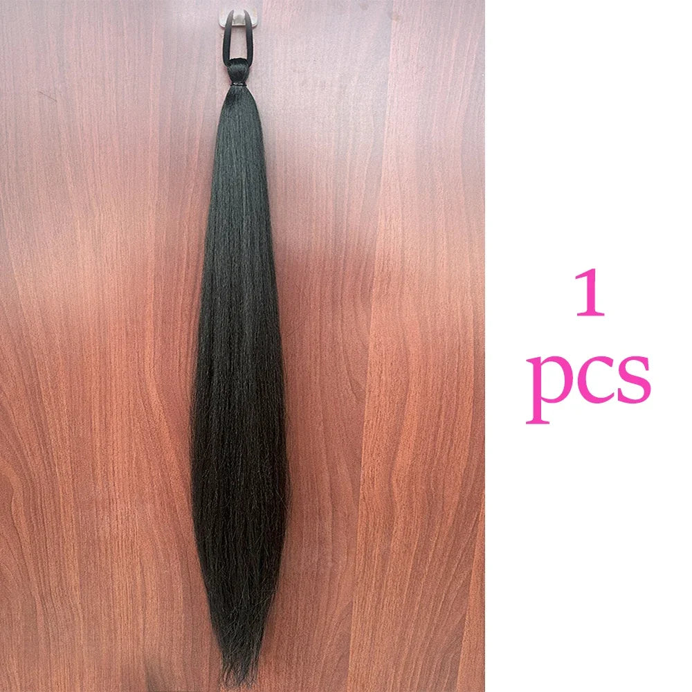 Long Straight Ponytail Extension 2pcs – Synthetic Hair with Rubber Band