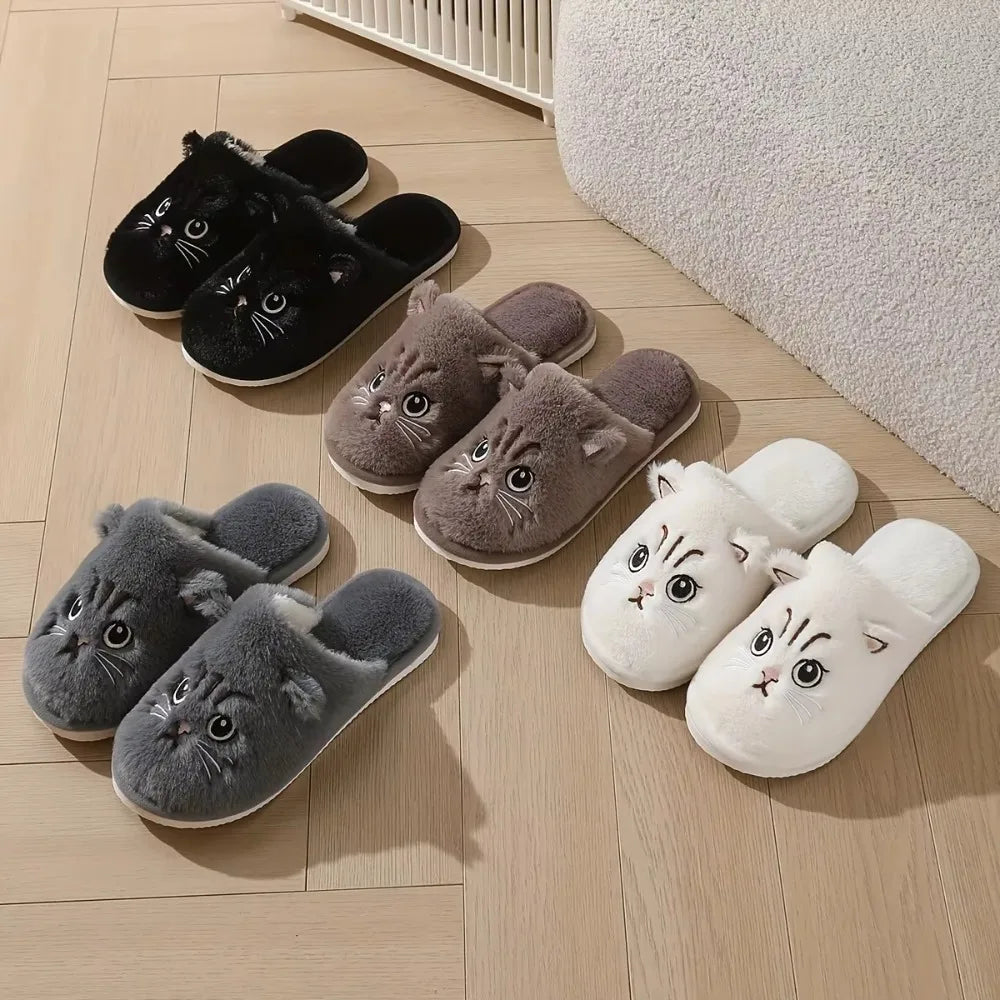 Plush Cat Slippers – Cozy Non-Slip Indoor House Shoes for Women