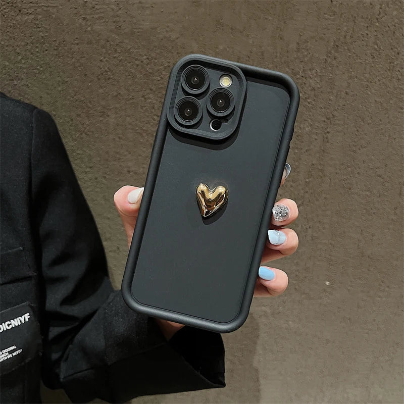 3D Gold Heart Silicone iPhone Case – iPhone 17, 16, 15, 14, 13, 12, 11, SE, 8 & 7