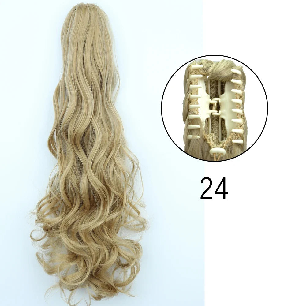 Claw Clip Ponytail Extension 24 Inch Wavy Synthetic Hair Heat Resistant